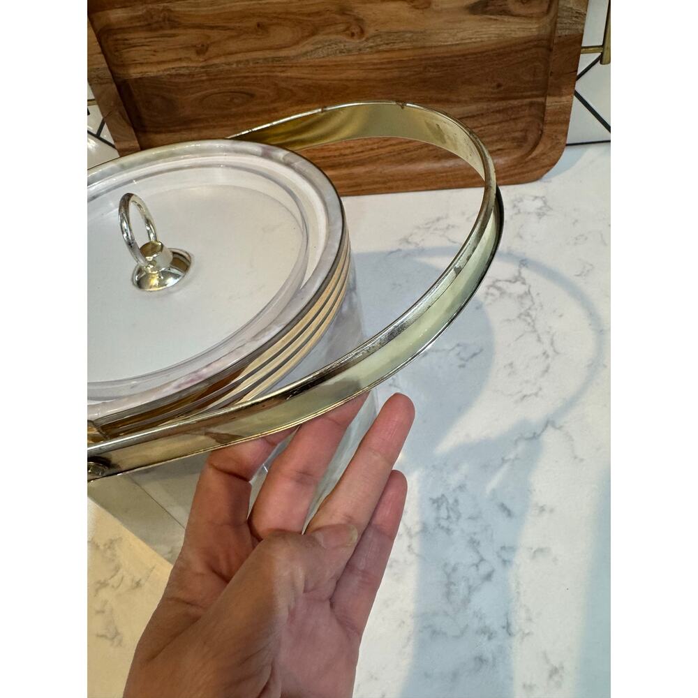 vintage mid-century modern insulated ice bucket faux-marble vinyl outer finish - Picture 7 of 15